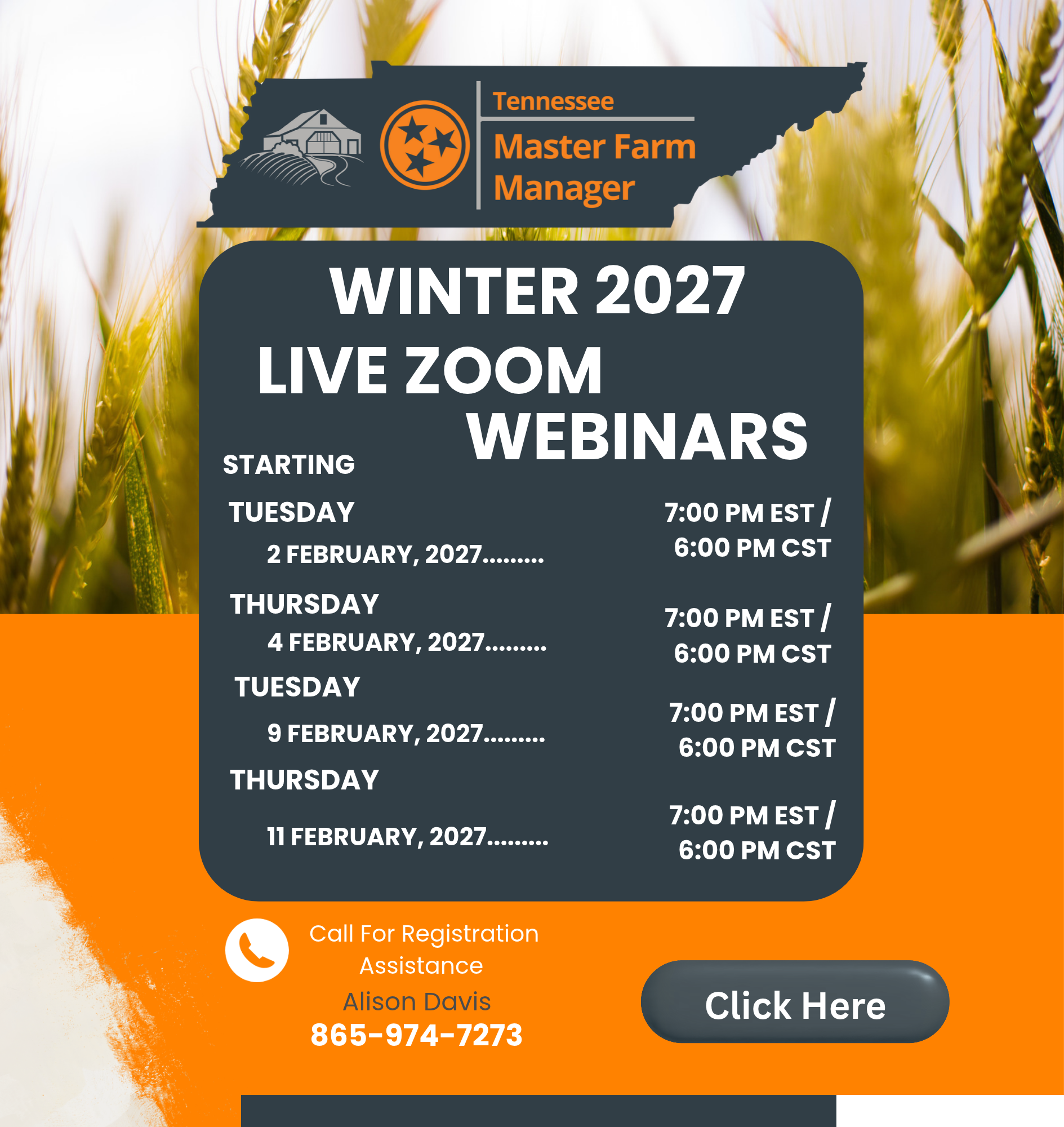 Tennessee Master Farm Manager Winter 2026 Live Zoom Webinars dates and times